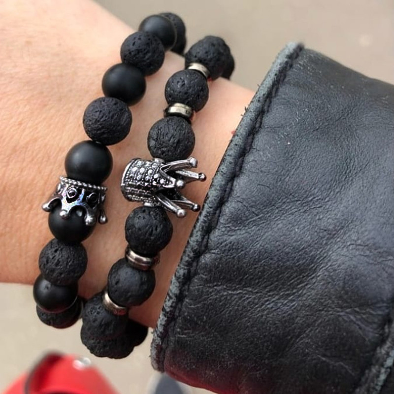 2tk/komplekt helmestega käevõru, meeste 8 mm laavatiigrisilm kivist helmeste võlu meeste käevõru komplektid ehted kingitus pulsera hombre