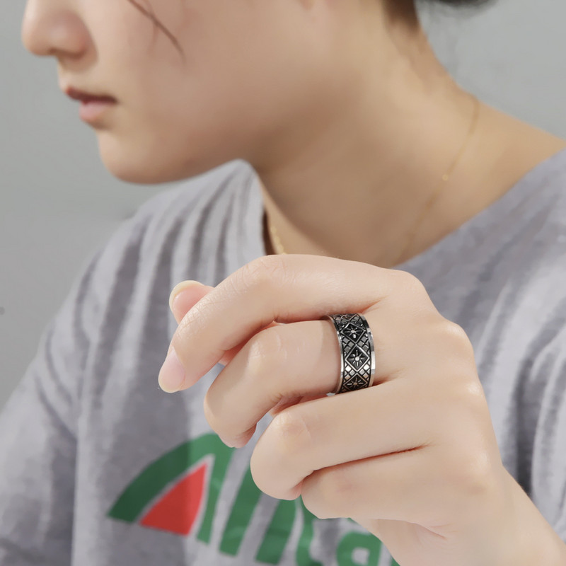Skyrim Vintage rozsdamentes acél geometrikus férfi gyűrű, egyszerű nap, női ujjgyűrűk Utcai ruházat Eljegyzési évfordulós ékszer ajándék