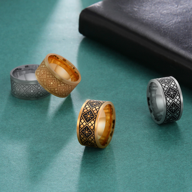 Skyrim Vintage rozsdamentes acél geometrikus férfi gyűrű, egyszerű nap, női ujjgyűrűk Utcai ruházat Eljegyzési évfordulós ékszer ajándék
