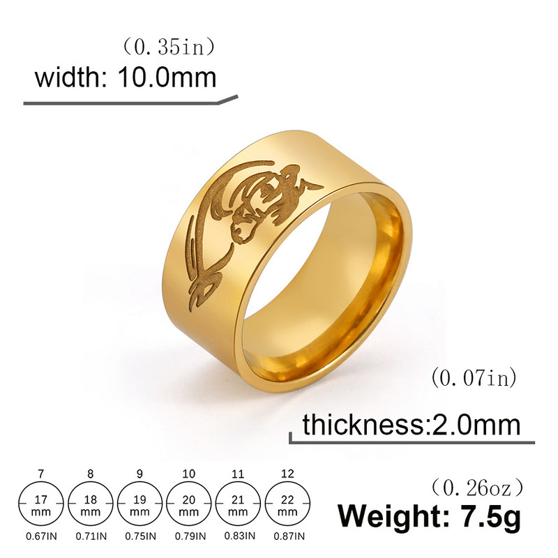 Skyrim Punk arklio žiedas nerūdijančio plieno aukso spalvos 10 mm pločio gyvūnų žiedai 2023 m. madingi papuošalai Valentino dovana vyrams, moterims