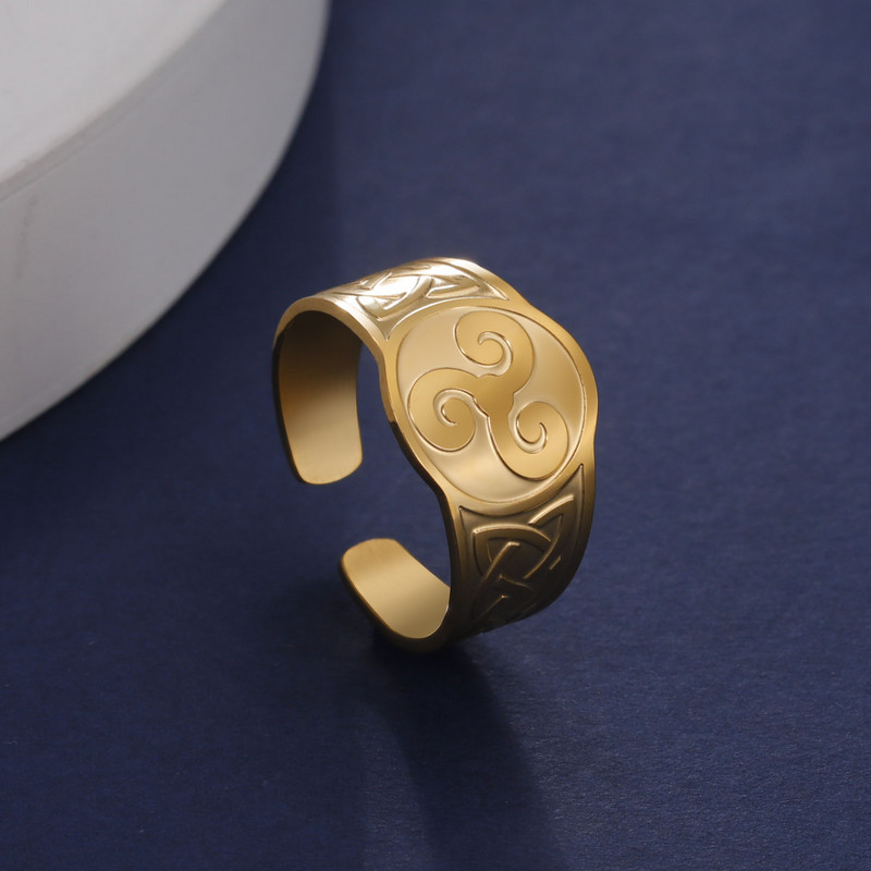 Skyrim Triskele Triskelion Inel Din oțel inoxidabil de culoare aurie Celtics Nod Inele cu triplă spirală Amuleta Bijuterii vikinge pentru bărbați și femei