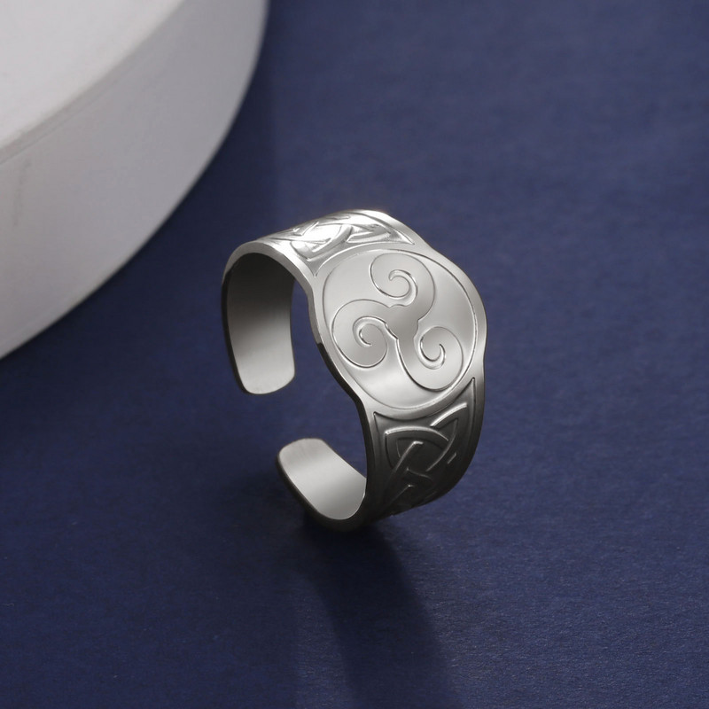 Skyrim Triskele Triskelion Inel Din oțel inoxidabil de culoare aurie Celtics Nod Inele cu triplă spirală Amuleta Bijuterii vikinge pentru bărbați și femei