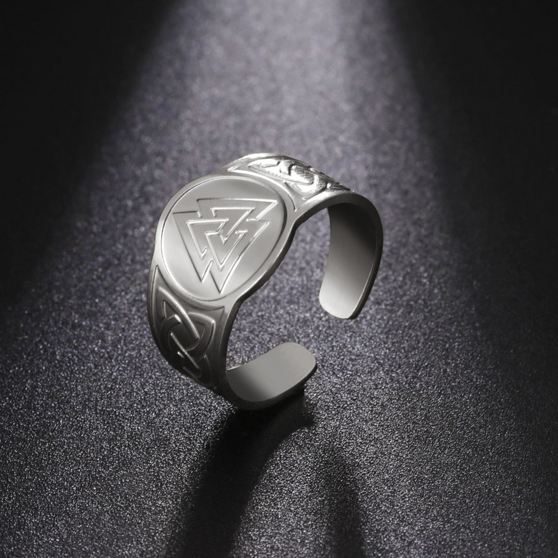 Skyrim Viking Nordic Valknut Gredzens Nerūsējošā tērauda Celtics Mezgls Amulets Talismans Aizsardzība Pirkstu gredzens Rotaslieta Dāvana vīriešiem Sievietēm