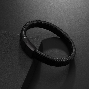 Класическа черна кожена гривна за мъже Бижута за ръка Подарък Красива бизнес гривна с метална магнитна закопчалка