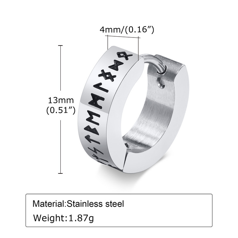 Vintažiniai skandinavų vikingų runų auskarai vyrams, berniukams, vandeniui atsparūs nerūdijančio plieno Huggie ausų dovanos Kalėdų papuošalai