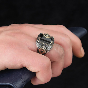 Ρετρό Χειροποίητα Τουρκικά δαχτυλίδια για άντρες Αρχαίο ασημί χρώμα σκαλισμένο δαχτυλίδι αετού Mystic Zircon Inlay Νέο Punk Motor Biker δαχτυλίδι