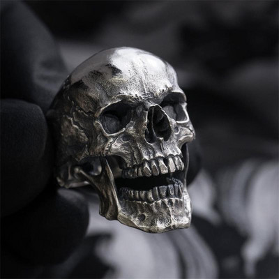 Gothic Punk Exaggeration Demon Skull Rings Cool vyrų 316L nerūdijančio plieno kaukolės dviratininko žiedas Hiphop motociklo papuošalai