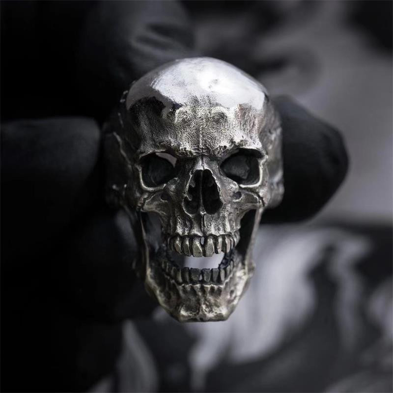 Gothic Punk Exaggeration Demon Skull Rings Cool vyrų 316L nerūdijančio plieno kaukolės dviratininko žiedas Hiphop motociklo papuošalai