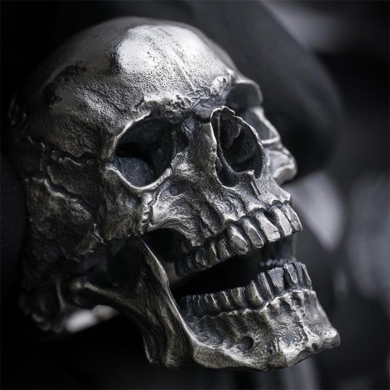 Gothic Punk Exaggeration Demon Skull Rings Cool vyrų 316L nerūdijančio plieno kaukolės dviratininko žiedas Hiphop motociklo papuošalai