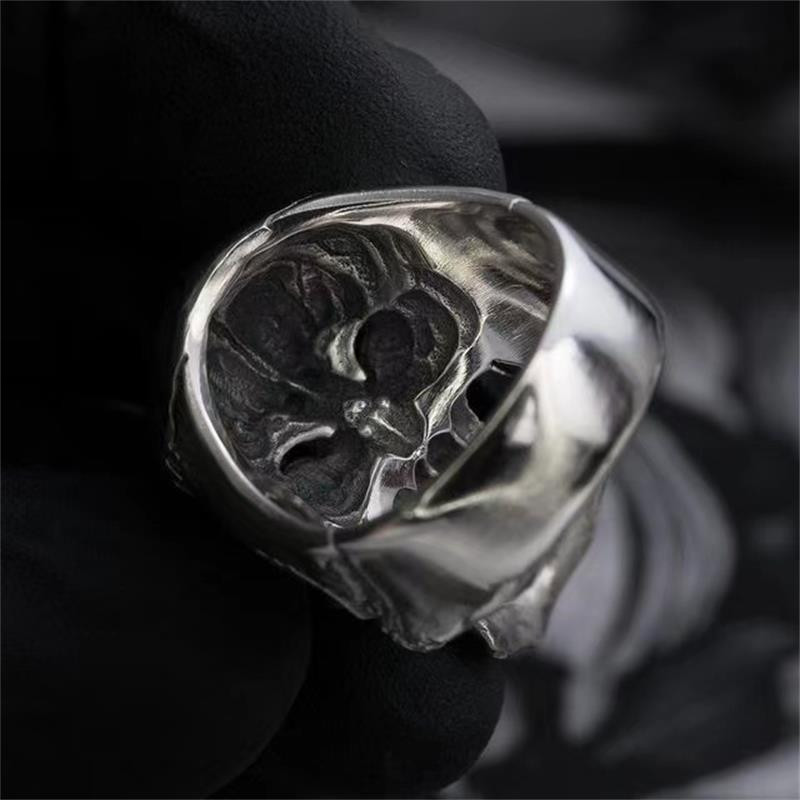 Gothic Punk Exaggeration Demon Skull Rings Cool vyrų 316L nerūdijančio plieno kaukolės dviratininko žiedas Hiphop motociklo papuošalai