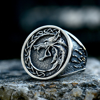 Γοτθικό πανκ ανδρικό δαχτυλίδι από ανοξείδωτο ατσάλι Wild Hunter Wolf Vintage δαχτυλίδι Odin Norse Viking Celtic Knot Δώρο κοσμήματα Amul