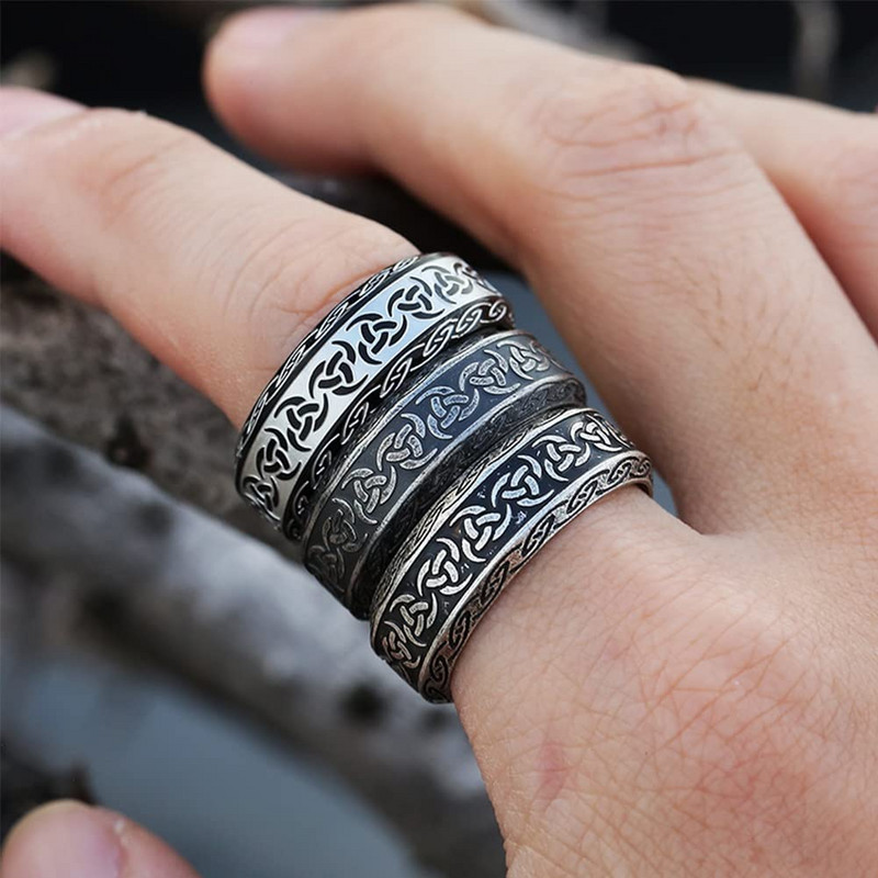 Vintage Odin norvēģu vikingu amuleti rūnu gredzeni vīriešiem nerūsējošā tērauda valknut ķeltu mezglu gredzens kāzu ballīšu rotaslietas piegāde