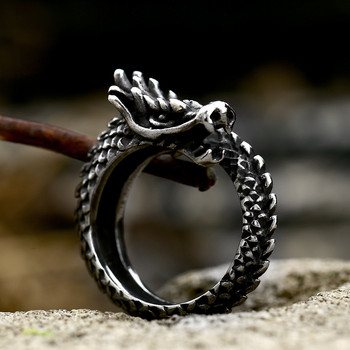 Vintage Dragon Scale Rings For Men Gothic Punk από ανοξείδωτο ατσάλι Dragon Head Ring Hiphop Μοτοσικλέτα Rock Biker Κοσμήματα Χονδρική