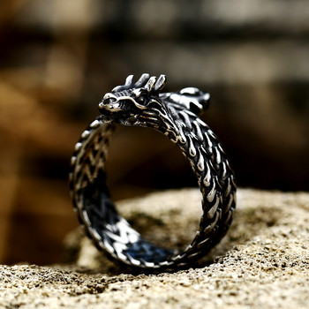 Vintage Dragon Scale Rings For Men Gothic Punk από ανοξείδωτο ατσάλι Dragon Head Ring Hiphop Μοτοσικλέτα Rock Biker Κοσμήματα Χονδρική