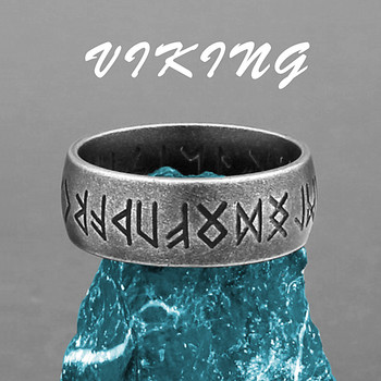Vintage ανδρικό δαχτυλίδι από ανοξείδωτο ατσάλι Nordic Viking Amulet Rune Retro Scandinavian Norse Ring For Men Hiphop Rock Party