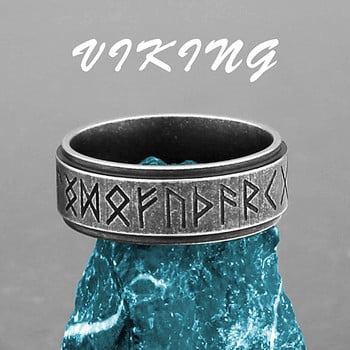 Vintage ανδρικό δαχτυλίδι από ανοξείδωτο ατσάλι Nordic Viking Amulet Rune Retro Scandinavian Norse Ring For Men Hiphop Rock Party
