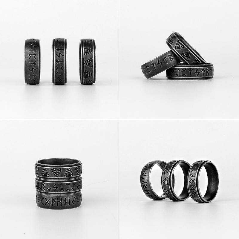 Vintage muški 316L nehrđajući čelik Nordijski vikinški amuletski prsten s runama Retro skandinavski nordijski prsten za muškarce Hiphop Rock Party nakit