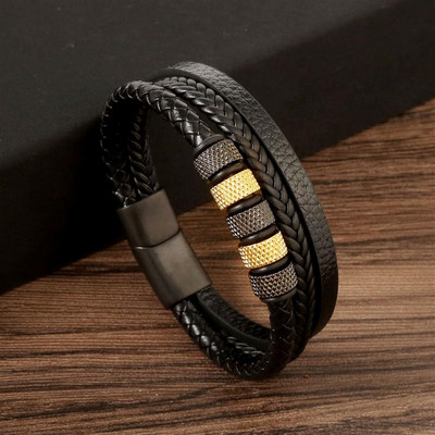 Visokokvalitetna kožna narukvica za muškarce Klasična modna višeslojna kožna narukvica s perlama tigrovog oka za muškarce Poklon za nakit
