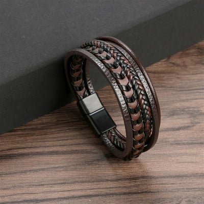 Visokokvalitetna kožna narukvica za muškarce Klasična modna višeslojna kožna narukvica s perlama tigrovog oka za muškarce Poklon za nakit