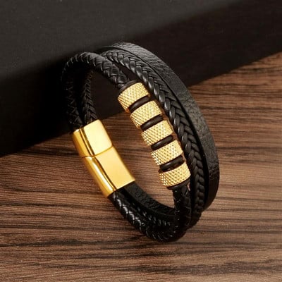 Visokokvalitetna kožna narukvica za muškarce Klasična modna višeslojna kožna narukvica s perlama tigrovog oka za muškarce Poklon za nakit