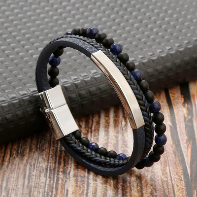 Visokokvalitetna kožna narukvica za muškarce Klasična modna višeslojna kožna narukvica s perlama tigrovog oka za muškarce Poklon za nakit