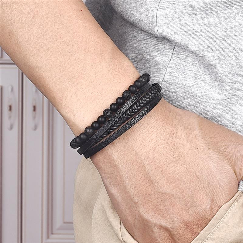 Visokokvalitetna kožna narukvica za muškarce Klasična modna višeslojna kožna narukvica s perlama tigrovog oka za muškarce Poklon za nakit