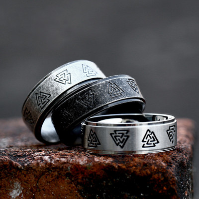 Vintage északi háromszög Odin Valknut Gyűrűk Férfi Divat Rozsdamentes Acél Viking Amulett Rúna Gyűrű Esküvői Party Ékszer Ajándékok