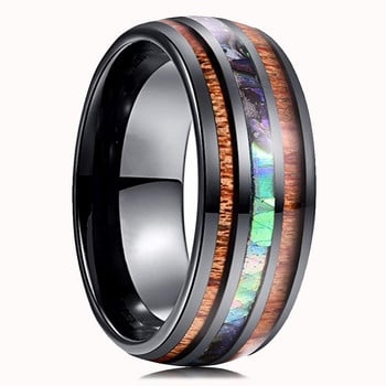 Ανδρικά δαχτυλίδια από ανοξείδωτο ατσάλι 8 χιλιοστών σε μαύρο χρώμα με ένθετα ανδρικά κοσμήματα από ξύλο Koa και δαχτυλίδι Abalone Shell