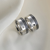 Modes Melni Rhinestones Cirkonija Pāra Gredzeni Thin Groove Nerūsējošā tērauda gredzeni Vīriešiem Sievietēm Kāzu Saderināšanās Rotaslietas Dāvana