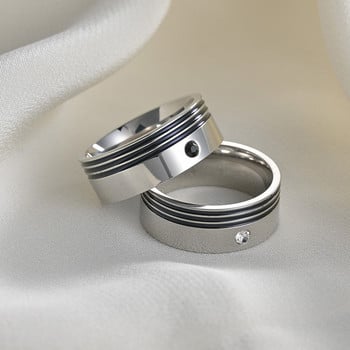 Μόδα Μαύρα στρας Ζιργκόν Δαχτυλίδια Ζευγάρι Λεπτή αυλάκωση Δαχτυλίδια από ανοξείδωτο ατσάλι για άνδρες Γυναικεία Δώρο κοσμήματα αρραβώνων γάμου