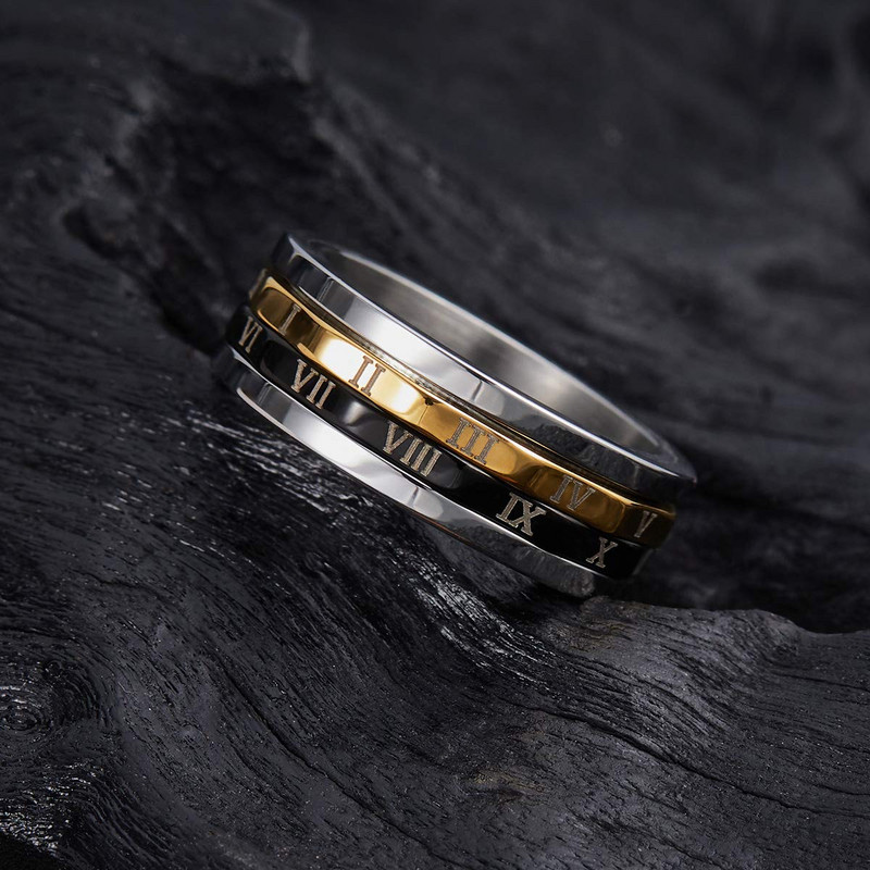 Modes 8 mm nerūsējošā tērauda satraukuma gredzens vīriešiem sievietēm, panku romiešu cipariem, vērpšanas gredzens pret stresu unisex rotaslietas piegāde