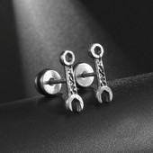 Hiphopa radošie panku instrumenti maza uzgriežņu atslēga nerūsējošā tērauda auskari vīriešiem, dāmām, forši, šarmanti, rotaslietas, naktsklubu aksesuāri