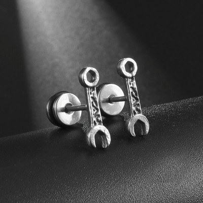 Hiphopa radošie panku instrumenti maza uzgriežņu atslēga nerūsējošā tērauda auskari vīriešiem, dāmām, forši, šarmanti, rotaslietas, naktsklubu aksesuāri