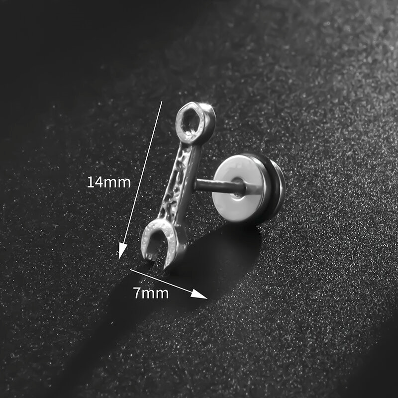 Hiphopa radošie panku instrumenti maza uzgriežņu atslēga nerūsējošā tērauda auskari vīriešiem, dāmām, forši, šarmanti, rotaslietas, naktsklubu aksesuāri