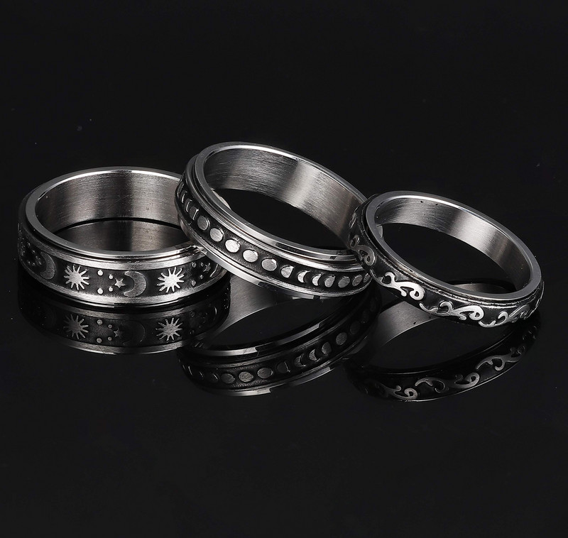 Модни пръстени за безпокойство за мъже, жени от неръждаема стомана Spinner Ring Anxiety Fidget Ring Moon Star Sun Келтски пръстен за облекчаване на стреса