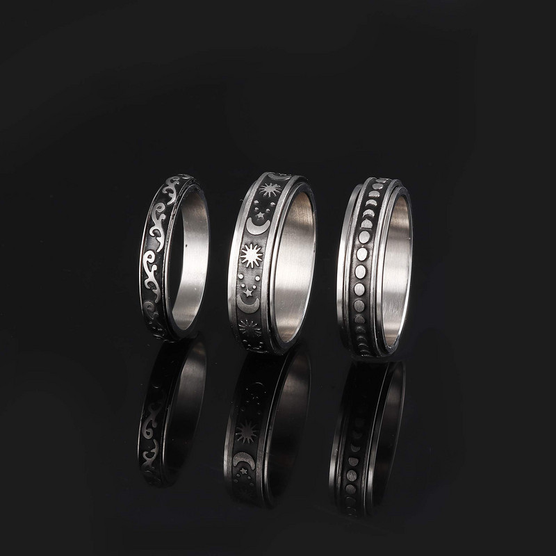 Модни пръстени за безпокойство за мъже, жени от неръждаема стомана Spinner Ring Anxiety Fidget Ring Moon Star Sun Келтски пръстен за облекчаване на стреса