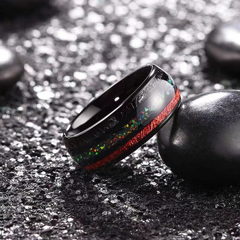 Моден 8 мм мъжки пръстен от черен волфрамов карбид, инкрустиран цветен опал и червена имитация на метеоритен пръстен за мъже, брачна лента, бижута