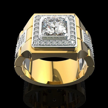 Луксозни мъжки изцяло бели кристални пръстени с камък за раждане Творчески часовник с форма на хип-хоп Iced Out CZ пръстен Луксозна брачна лента Бижута