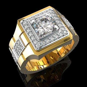 Луксозни мъжки изцяло бели кристални пръстени с камък за раждане Творчески часовник с форма на хип-хоп Iced Out CZ пръстен Луксозна брачна лента Бижута