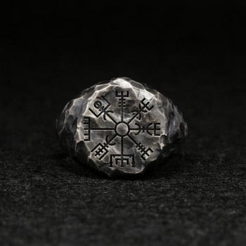 Vintage Odin Norse Viking Amulet Round Ring For Men Fashion Δαχτυλίδι Vegvisir από ανοξείδωτο ατσάλι Vegvisir Γαμήλιο κόσμημα Δώρα για την Ημέρα του Αγίου Βαλεντίνου