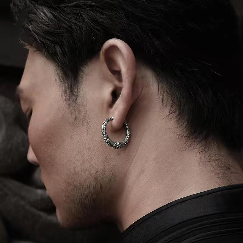 Retro punk neregulāri cirsts zvēra stīpas auskari ķīniešu stila dominējošie vīriešu auskari hiphopa roka ielu ballīšu rotaslietas