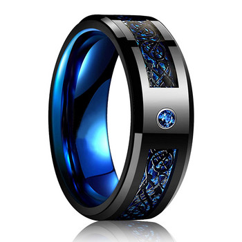 Δαχτυλίδι γάμου από ατσάλι τιτανίου 8 χιλιοστών για άντρες Γυναικείο Punk Celtic Dragon Blue Red ανθρακονημάτινο δαχτυλίδι AAA Zirconia Inlay Ανδρικό λουράκι