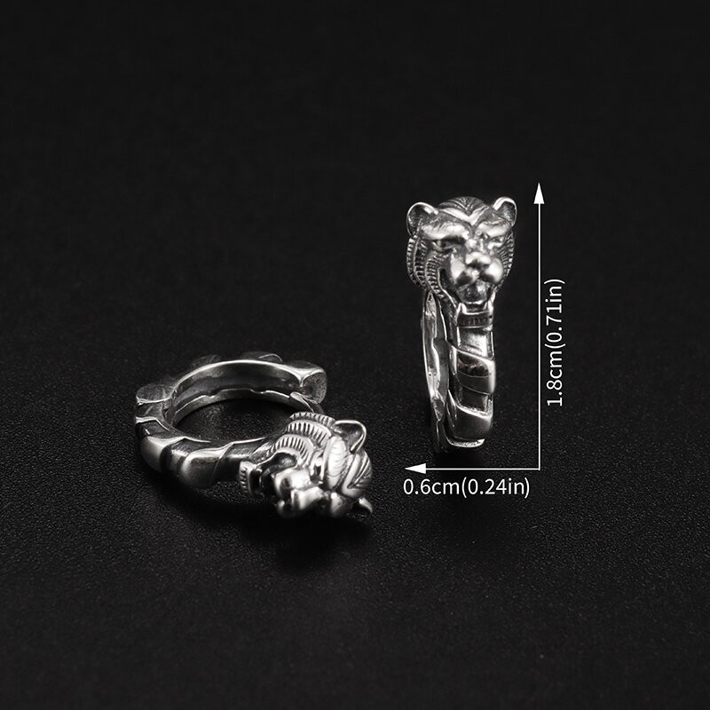 Nauji sidabruoti papuošalai Retro mados moteriški hipoalerginiai auskarai Paprasti literatūriniai tigro galvos vyriški auskarai