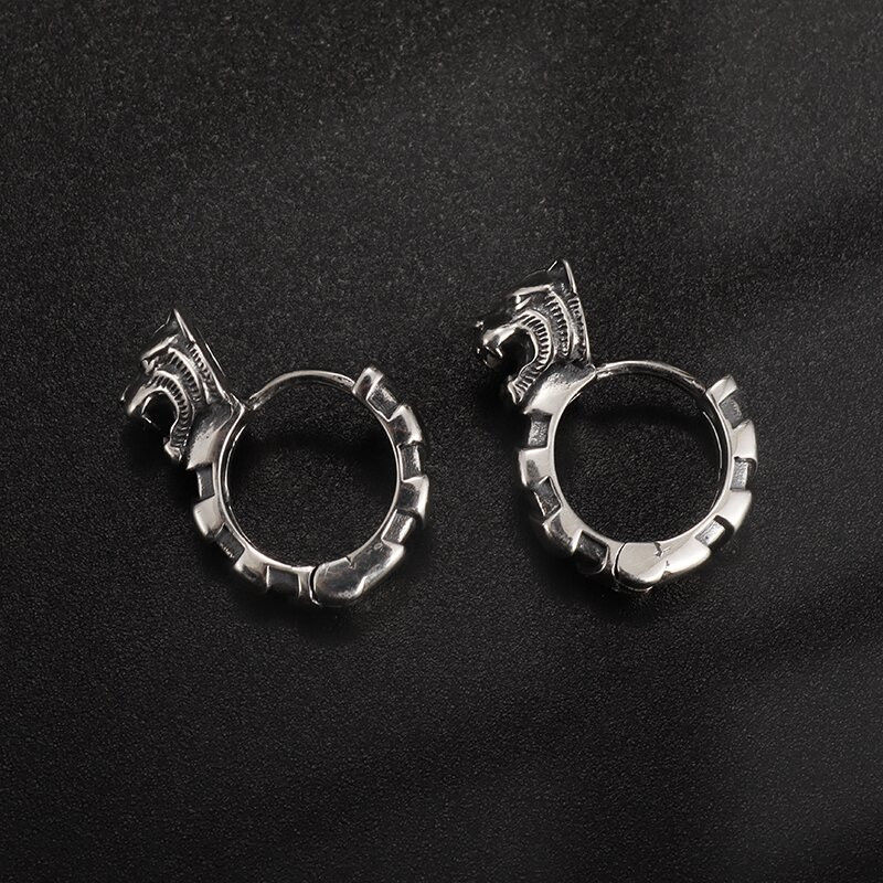 Nauji sidabruoti papuošalai Retro mados moteriški hipoalerginiai auskarai Paprasti literatūriniai tigro galvos vyriški auskarai