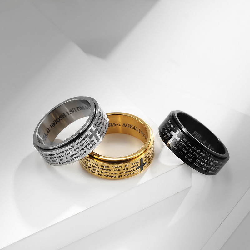 Vintage muškarci od nehrđajućeg čelika s biblijskim stihovima s Isusovim križem prsten za otpuštanje stresa Spinner prsten koji se može okretati fidget prsten retro ault nakit