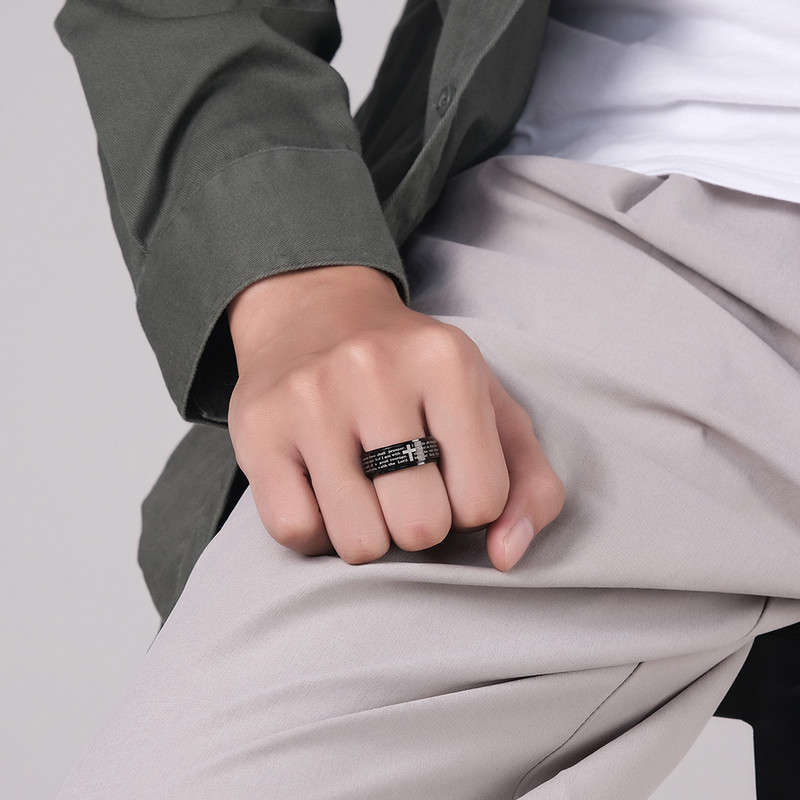 Vintage muškarci od nehrđajućeg čelika s biblijskim stihovima s Isusovim križem prsten za otpuštanje stresa Spinner prsten koji se može okretati fidget prsten retro ault nakit