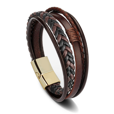 Modernas ādas rokassprādzes vīriešiem nerūsējošā tērauda daudzslāņu pītas virves šarmu rokassprādzes Skaista dāvana draugam tēvam