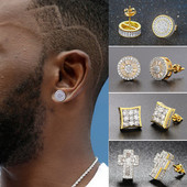 Rock Hip Hop Iced Out Stud Férfi Férfi Férfi Jégszeges cirkon Arany Szín Piercing Fül Kiegészítők Hiphop Trend Ékszerek