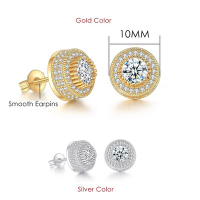 Rock Hip Hop Iced Out Stud Férfi Férfi Férfi Jégszeges cirkon Arany Szín Piercing Fül Kiegészítők Hiphop Trend Ékszerek