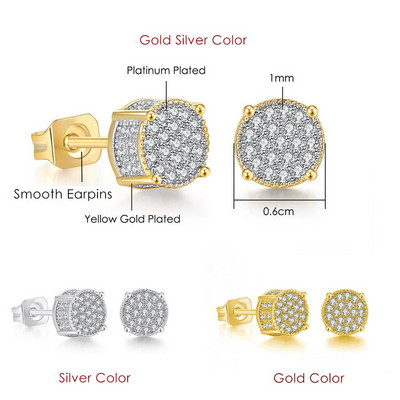 Rock Hip Hop Iced Out Stud Férfi Férfi Férfi Jégszeges cirkon Arany Szín Piercing Fül Kiegészítők Hiphop Trend Ékszerek